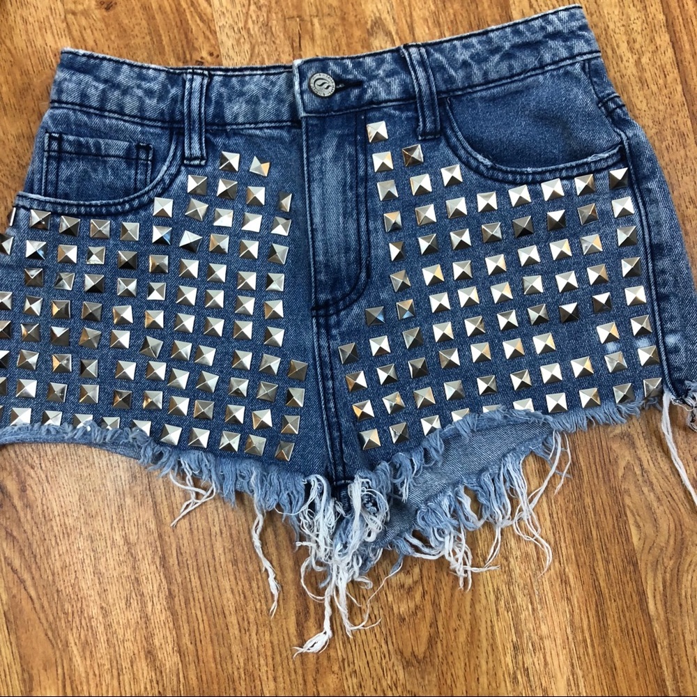 High waisted distressed & studded Jean Shorts